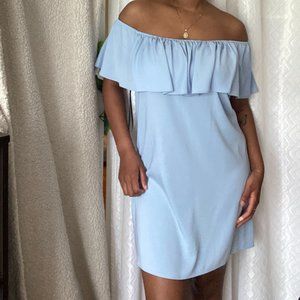 F21 Baby blue ruffle off-the-shoulder shift dress